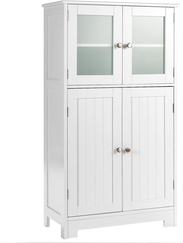 Bathroom Floor , Freestanding Storage  w/Glass Doors, Wood Kitchen Cupboard w/Adjustable Shelf, Bathroom Storage  for Hallway Living Room Office (s, White)