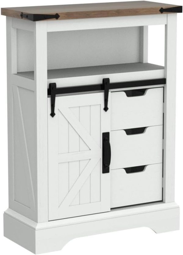 Bathroom Floor ,  Storage  with Sliding Barn Door & Storage Drawers, Small Storage  for Bathroom, Kitchen, Living Room, Rustic Oak with Antique White - Image 5