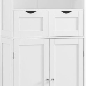 Tall Bathroom , Storage  with 2 Drawers & Adjustable Shelves, Bathroom Storage  for Living Room, Dining Room, Entryway, White