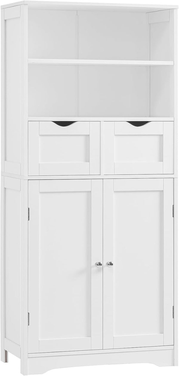 Tall Bathroom , Storage  with 2 Drawers & Adjustable Shelves, Bathroom Storage  for Living Room, Dining Room, Entryway, White