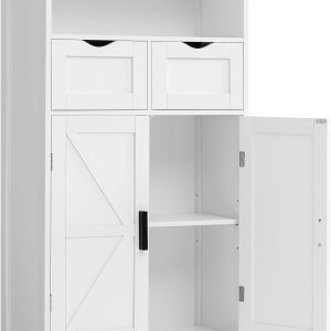 Bathroom , Storage  with 2 Doors & 2 Drawers, Bathroom Floor  with Adjustable Shelf, Freestanding Storage Organizer for Living Room, Hallway, White