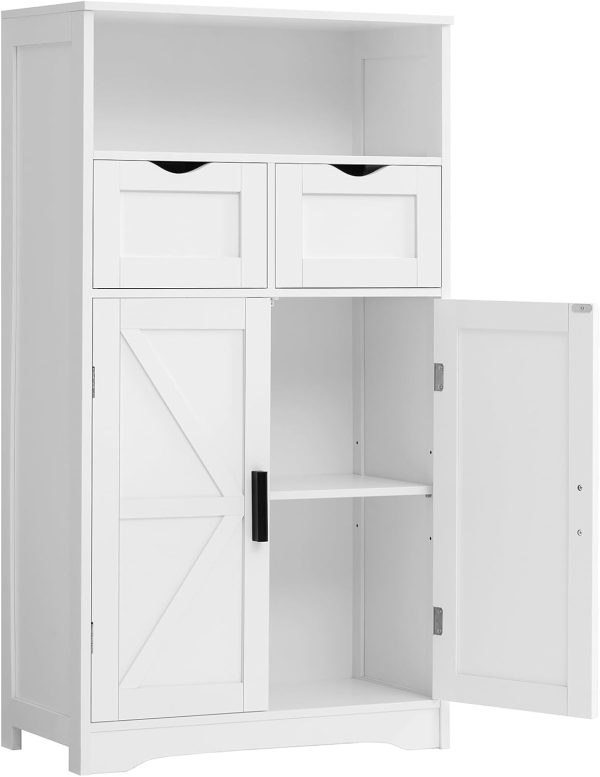 Bathroom , Storage  with 2 Doors & 2 Drawers, Bathroom Floor  with Adjustable Shelf, Freestanding Storage Organizer for Living Room, Hallway, White