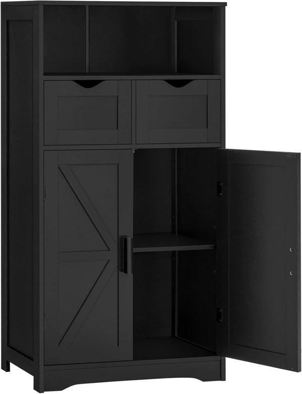 Bathroom , Floor  with 2 Doors & 2 Drawers, Bathroom Storage  with Adjustable Shelf, Freestanding  Storage Organizer for Living Room, Hallway, Black