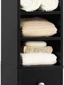 Bathroom Tall  with 1 Drawer, 2 Doors and Adjustable Shelves, Bathroom Shelf,  Storage  with Open Compartments, Black BZR34-SCH