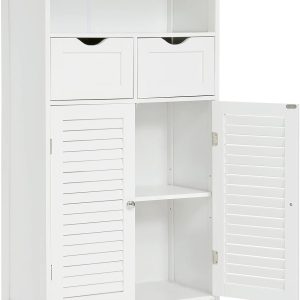 Bathroom , Storage  with 2 Drawers & 2 Shutter Doors, Floor  with Adjustable Shelf, for Living Room, Hallway, Home Office, White