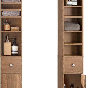Bathroom Tall  with 1 Drawer, 2 Doors and Adjustable Shelves, Bathroom Shelf, Bathroom Tall  Cupboard, Natural BZR34-PF