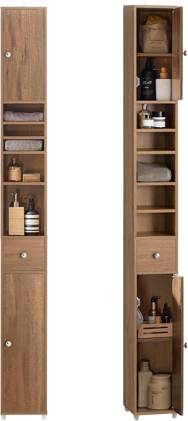 Bathroom Tall  with 1 Drawer, 2 Doors and Adjustable Shelves, Bathroom Shelf, Bathroom Tall  Cupboard, Natural BZR34-PF