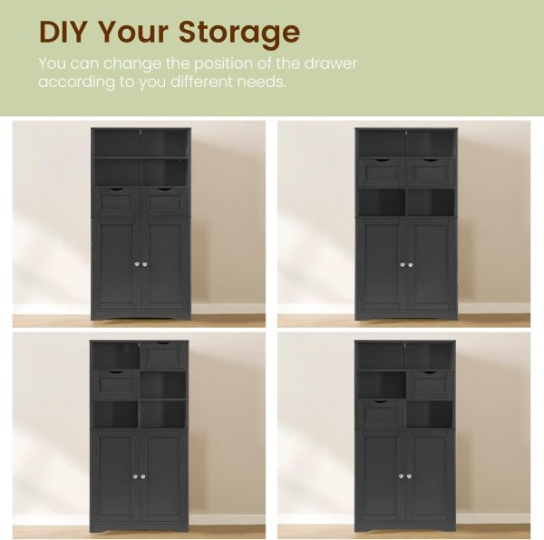 Tall Bathroom , Storage  with 2 Drawers & Adjustable Shelves, Bathroom Storage  for Living Room, Dining Room, Entryway, Black - Image 6