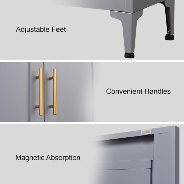 Bathroom Floor Storage ,Metal Kitchen Pantry  with Doors and Shelves, Floor s for Bathroom Storage for Living Room,Grey - Image 7