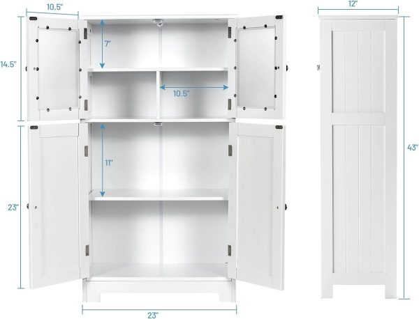 Bathroom Floor , Freestanding Storage  w/Glass Doors, Wood Kitchen Cupboard w/Adjustable Shelf, Bathroom Storage  for Hallway Living Room Office (s, White) - Image 3