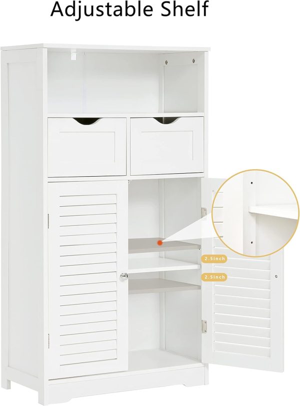 Bathroom , Storage  with 2 Drawers & 2 Shutter Doors, Floor  with Adjustable Shelf, for Living Room, Hallway, Home Office, White - Image 9