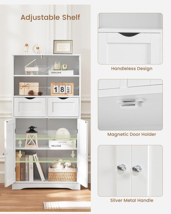 Tall Bathroom , Storage  with 2 Drawers & Adjustable Shelves, Bathroom Storage  for Living Room, Dining Room, Entryway, White - Image 7
