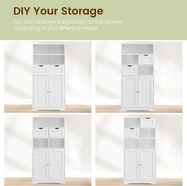 Tall Bathroom , Storage  with 2 Drawers & Adjustable Shelves, Bathroom Storage  for Living Room, Dining Room, Entryway, White - Image 8