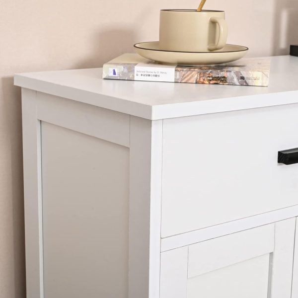 Bathroom , Floor Storage  with Doors and Shelves, Coffee Bar  with Drawer, Modern Organizer  for Living Room, Bathroom, Kitchen, White - Image 7