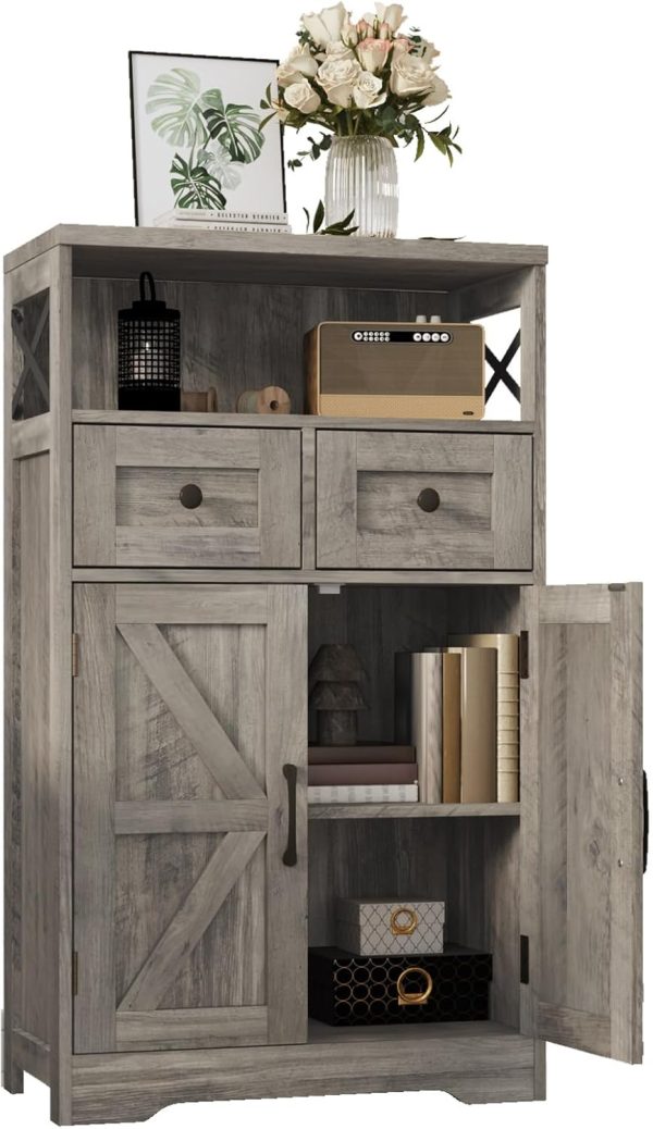 Storage  with Drawers and Shelf, Freestanding Kitchen Pantry Storage , Floor Storage  Hutch Cupboard for Kitchen, Living Room, Home Office, Rustic Grey - Image 5