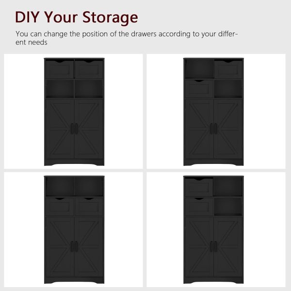 Bathroom , Floor  with 2 Doors & 2 Drawers, Bathroom Storage  with Adjustable Shelf, Freestanding  Storage Organizer for Living Room, Hallway, Black - Image 8