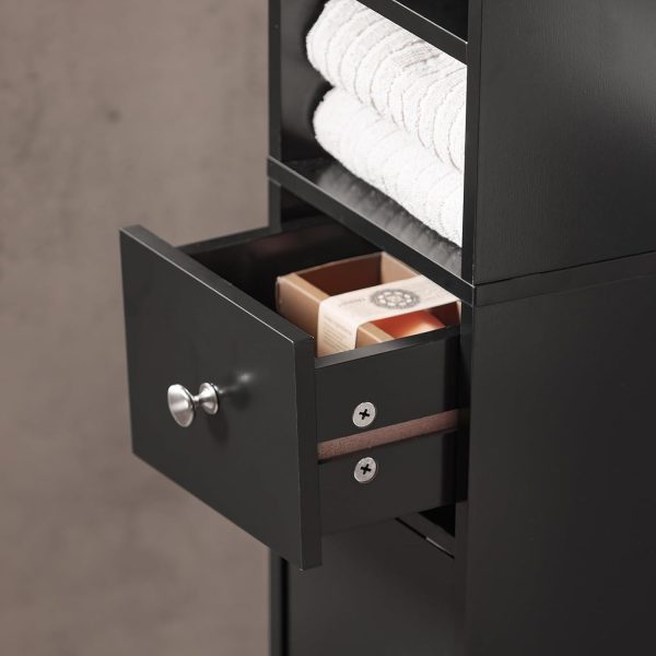 Bathroom Tall  with 1 Drawer, 2 Doors and Adjustable Shelves, Bathroom Shelf,  Storage  with Open Compartments, Black BZR34-SCH - Image 7
