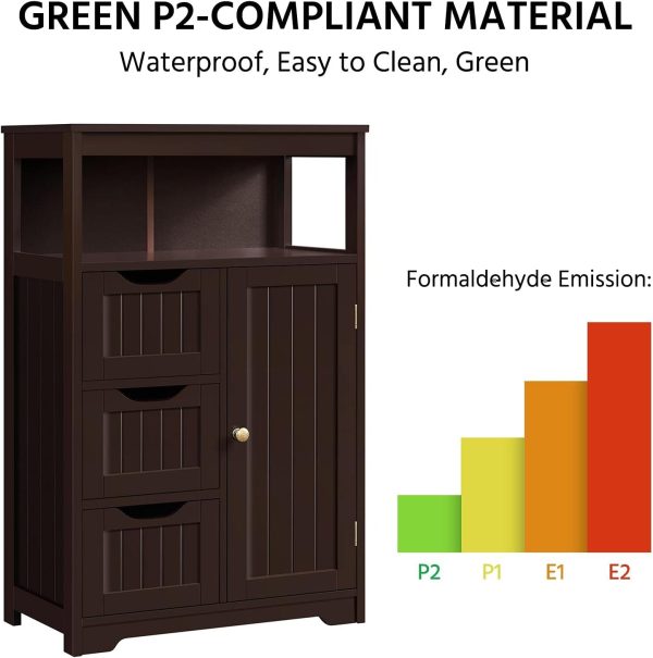 Wood Bathroom Floor  with 3 Drawers &1 Cupboard, Free Standing Storage Organizer Hallway Entryway  for Living Room Kitchen, - Image 9