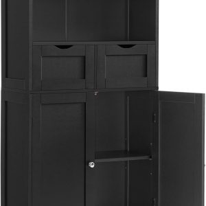 Tall Bathroom , Storage  with 2 Drawers & Adjustable Shelves, Bathroom Storage  for Living Room, Dining Room, Entryway, Black