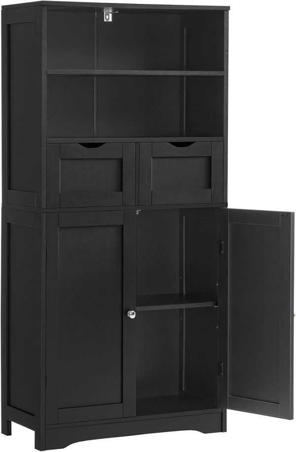 Tall Bathroom , Storage  with 2 Drawers & Adjustable Shelves, Bathroom Storage  for Living Room, Dining Room, Entryway, Black