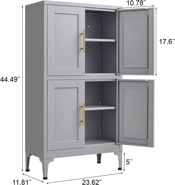 Bathroom Floor Storage ,Metal Kitchen Pantry  with Doors and Shelves, Floor s for Bathroom Storage for Living Room,Grey - Image 2