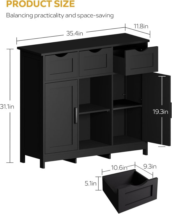Storage s?? Floor ??with Drawers and Shelves Storage s??Accent  for Living Room?? Bedroom??Bathroom Furniture Home Decor??Black?? - Image 2