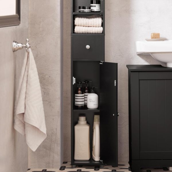 Bathroom Tall  with 1 Drawer, 2 Doors and Adjustable Shelves, Bathroom Shelf,  Storage  with Open Compartments, Black BZR34-SCH - Image 8