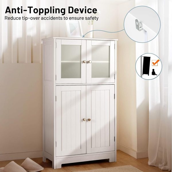Bathroom Floor , Freestanding Storage  w/Glass Doors, Wood Kitchen Cupboard w/Adjustable Shelf, Bathroom Storage  for Hallway Living Room Office (s, White) - Image 6