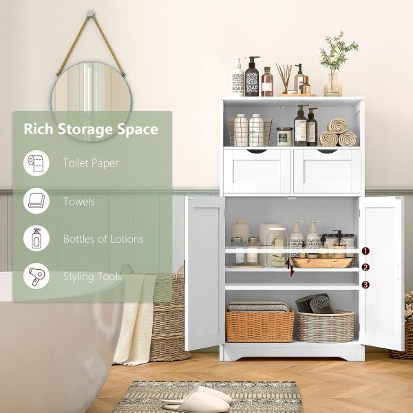 Bathroom , Storage  with 2 Doors & 2 Drawers, Bathroom Floor  with Adjustable Shelf, Freestanding Storage Organizer for Living Room, Hallway, White - Image 5