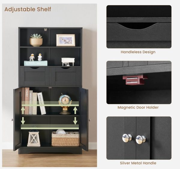 Tall Bathroom , Storage  with 2 Drawers & Adjustable Shelves, Bathroom Storage  for Living Room, Dining Room, Entryway, Black - Image 7