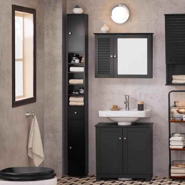 Bathroom Tall  with 1 Drawer, 2 Doors and Adjustable Shelves, Bathroom Shelf,  Storage  with Open Compartments, Black BZR34-SCH - Image 2