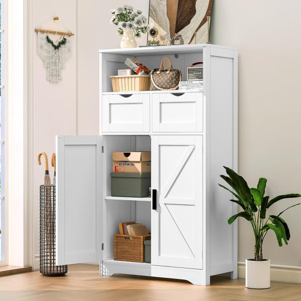 Bathroom , Storage  with 2 Doors & 2 Drawers, Bathroom Floor  with Adjustable Shelf, Freestanding Storage Organizer for Living Room, Hallway, White - Image 2