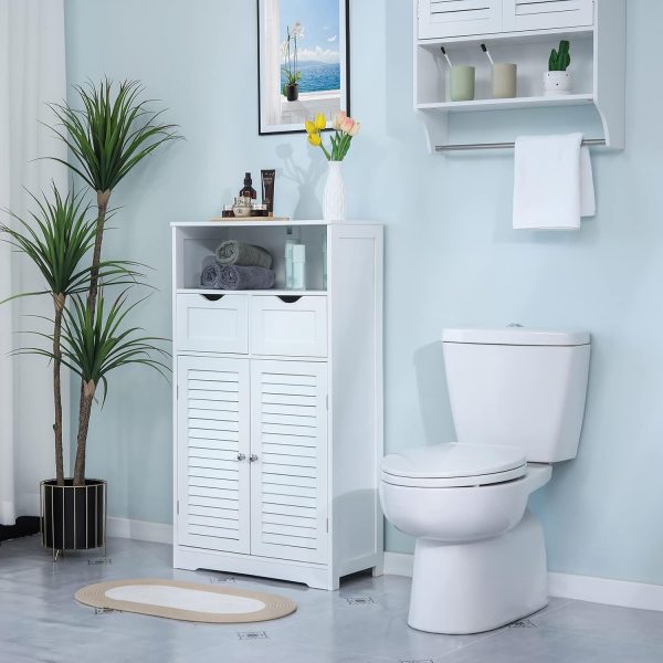Bathroom , Storage  with 2 Drawers & 2 Shutter Doors, Floor  with Adjustable Shelf, for Living Room, Hallway, Home Office, White - Image 2