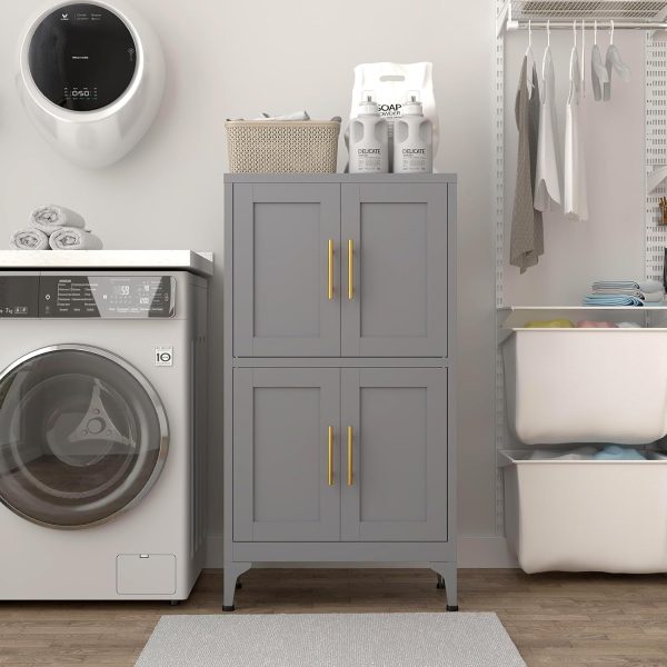 Bathroom Floor Storage ,Metal Kitchen Pantry  with Doors and Shelves, Floor s for Bathroom Storage for Living Room,Grey - Image 5
