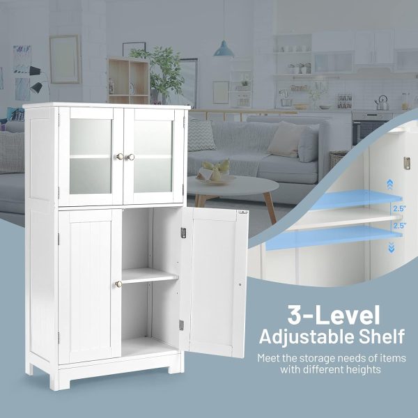Bathroom Floor , Freestanding Storage  w/Glass Doors, Wood Kitchen Cupboard w/Adjustable Shelf, Bathroom Storage  for Hallway Living Room Office (s, White) - Image 5