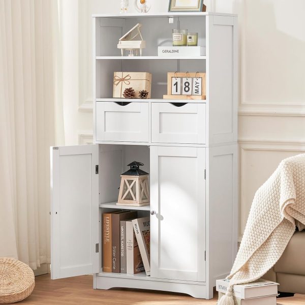 Tall Bathroom , Storage  with 2 Drawers & Adjustable Shelves, Bathroom Storage  for Living Room, Dining Room, Entryway, White - Image 2