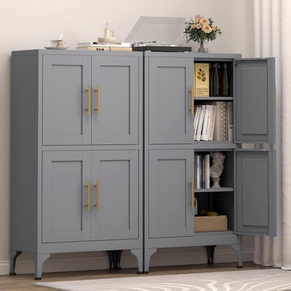 Bathroom Floor Storage ,Metal Kitchen Pantry  with Doors and Shelves, Floor s for Bathroom Storage for Living Room,Grey