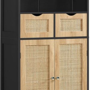 Storage ,   with 2 Drawers & Adjustable Shelf, Accent  for Living Room, Dining Room, Home Office, Natural +Black