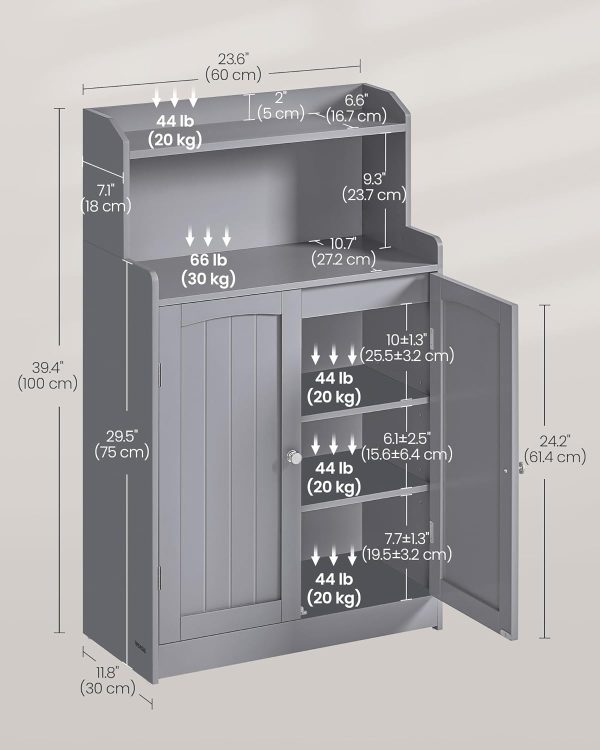 Bathroom Storage , Bathroom Floor  with 2 Doors, 2 Adjustable Shelves, 11.8 x 23.6 x 39.4 Inches, Freestanding, for Dining Room, Kitchen, Living Room, Dove Gray UBBC770G02 - Image 3