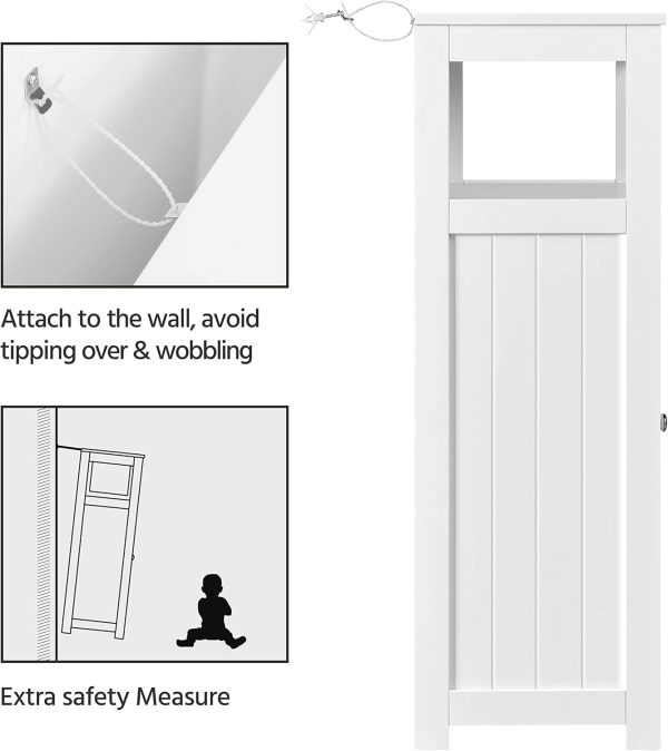 Bathroom Floor   Storage Organizer with 1 Door and 3 Drawers, Free-Standing Cupboard for Bathroom/Entryway/Living Room, White - Image 9