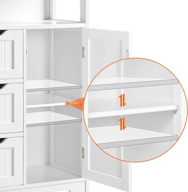 Bathroom Floor   Storage Organizer with 1 Door and 3 Drawers, Free-Standing Cupboard for Bathroom/Entryway/Living Room, White - Image 7