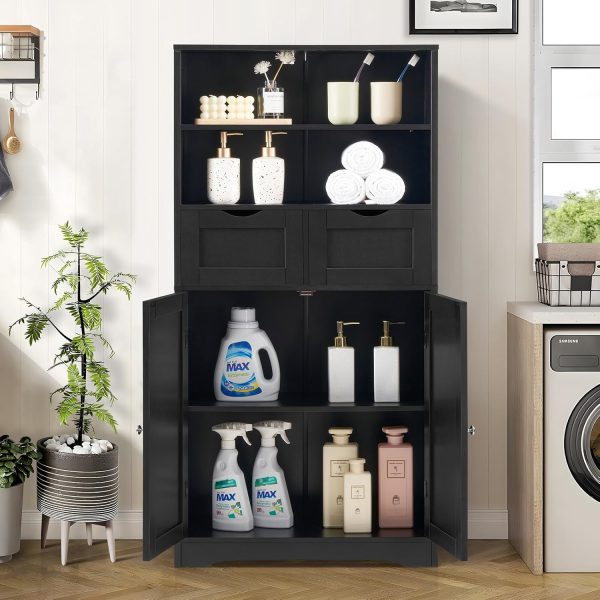 Tall Bathroom , Storage  with 2 Drawers & Adjustable Shelves, Bathroom Storage  for Living Room, Dining Room, Entryway, Black - Image 2