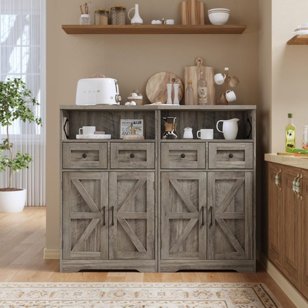 Storage  with Drawers and Shelf, Freestanding Kitchen Pantry Storage , Floor Storage  Hutch Cupboard for Kitchen, Living Room, Home Office, Rustic Grey - Image 4