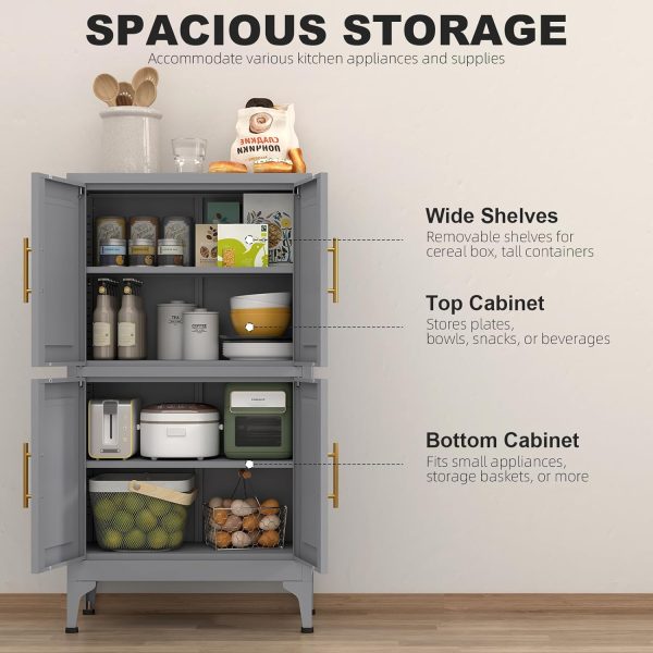 Bathroom Floor Storage ,Metal Kitchen Pantry  with Doors and Shelves, Floor s for Bathroom Storage for Living Room,Grey - Image 3