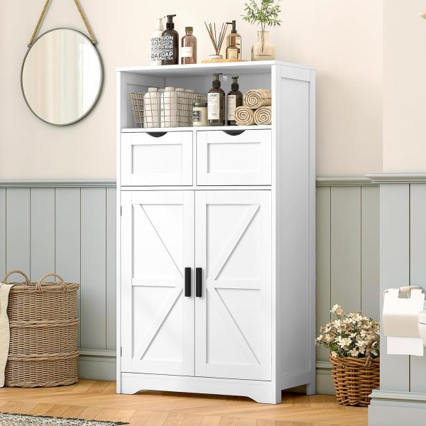 Bathroom , Storage  with 2 Doors & 2 Drawers, Bathroom Floor  with Adjustable Shelf, Freestanding Storage Organizer for Living Room, Hallway, White - Image 4