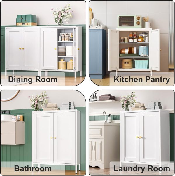 Bathroom Storage , Metal Storage  with 2 Adjustable Shelves & 2 Doors,Freestanding Sideboard  for Small Spaces, Living Room, Home Office, Dining Room,White - Image 4