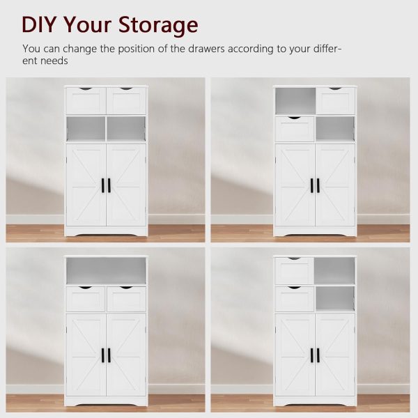 Bathroom , Storage  with 2 Doors & 2 Drawers, Bathroom Floor  with Adjustable Shelf, Freestanding Storage Organizer for Living Room, Hallway, White - Image 7