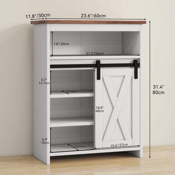 Bathroom Floor  with Doors, Bathroom Storage  with Sliding Barn Door and Adjustable Shelves for Bathroom, Living Room, Entryway, Kitchen??White - Image 2