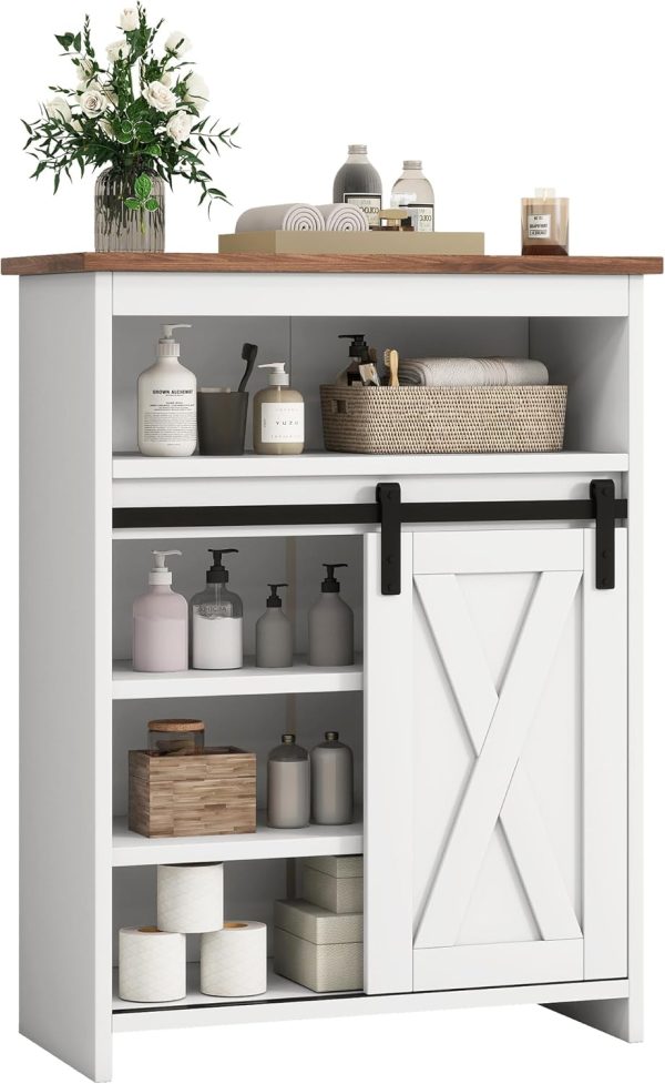 Bathroom Floor  with Doors, Bathroom Storage  with Sliding Barn Door and Adjustable Shelves for Bathroom, Living Room, Entryway, Kitchen??White - Image 7