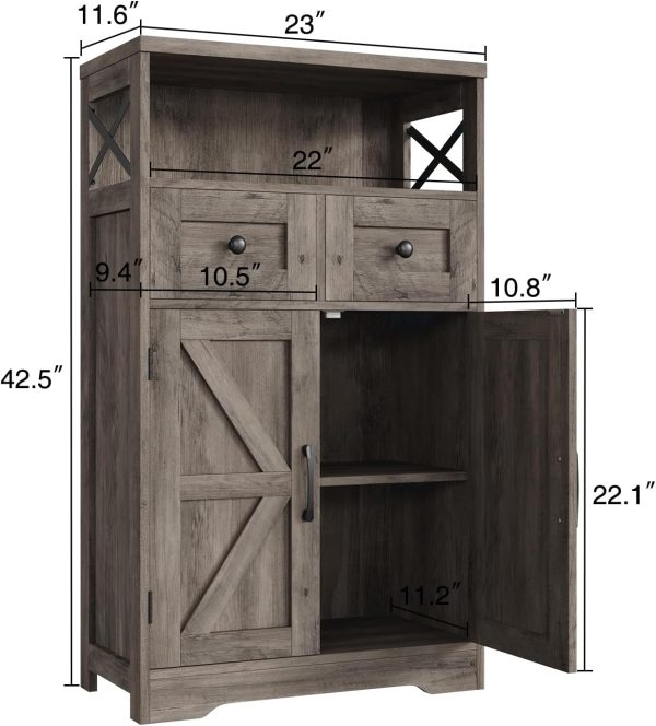 Storage  with Drawers and Shelf, Freestanding Kitchen Pantry Storage , Floor Storage  Hutch Cupboard for Kitchen, Living Room, Home Office, Rustic Grey - Image 2